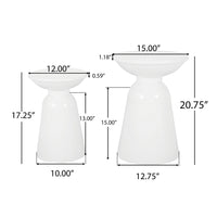 Suma Outdoor Side End Table Set of 2, Round Top, Pedestal, White Iron - BM324034