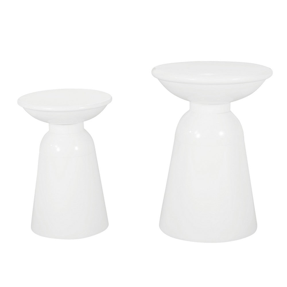 Suma Outdoor Side End Table Set of 2, Round Top, Pedestal, White Iron - BM324034