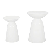 Suma Outdoor Side End Table Set of 2, Round Top, Pedestal, White Iron - BM324034