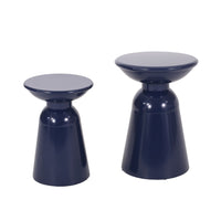 Suma Outdoor End Table Set of 2, Round, Pedestal Base, Navy Blue Iron - BM324035