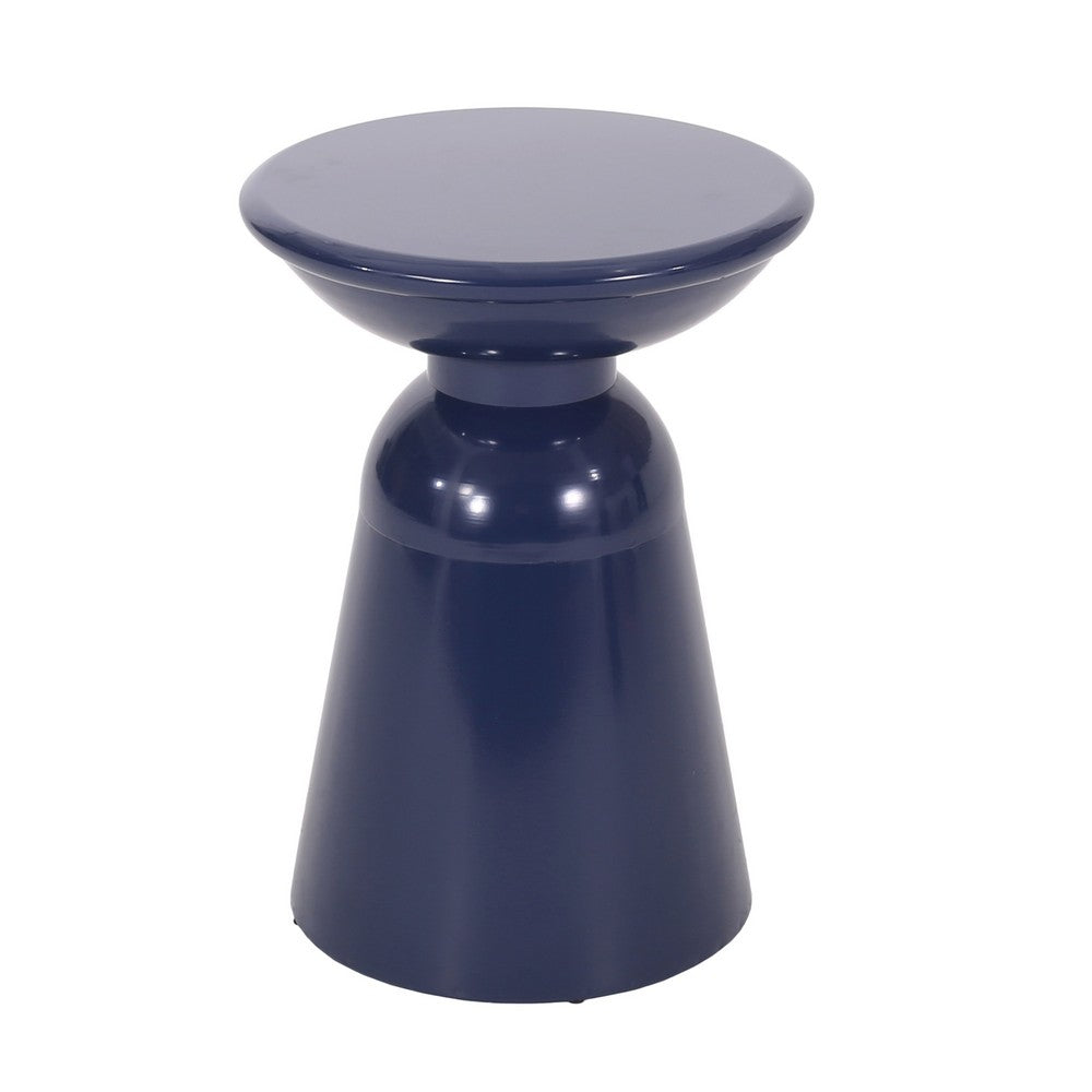 Suma Outdoor End Table Set of 2, Round, Pedestal Base, Navy Blue Iron - BM324035