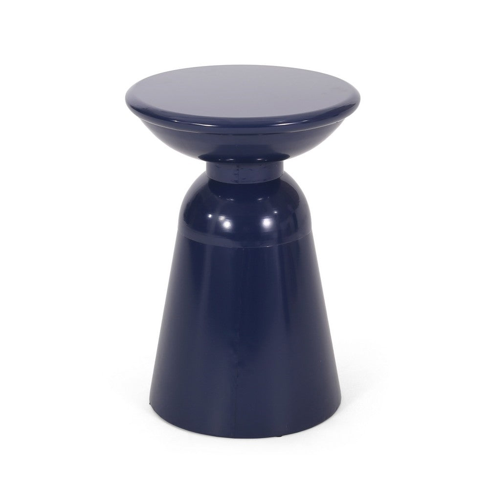 Suma Outdoor End Table Set of 2, Round, Pedestal Base, Navy Blue Iron - BM324035