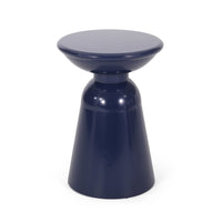 Suma Outdoor End Table Set of 2, Round, Pedestal Base, Navy Blue Iron - BM324035