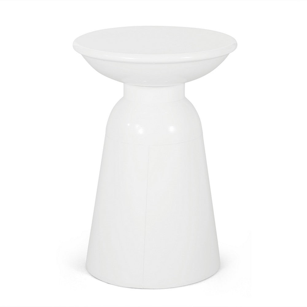 Suma Outdoor End Table, Round 15 Inch Top, Pedestal Base, White Iron - BM324036