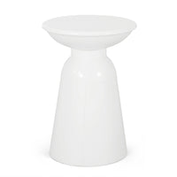 Suma Outdoor End Table, Round 15 Inch Top, Pedestal Base, White Iron - BM324036