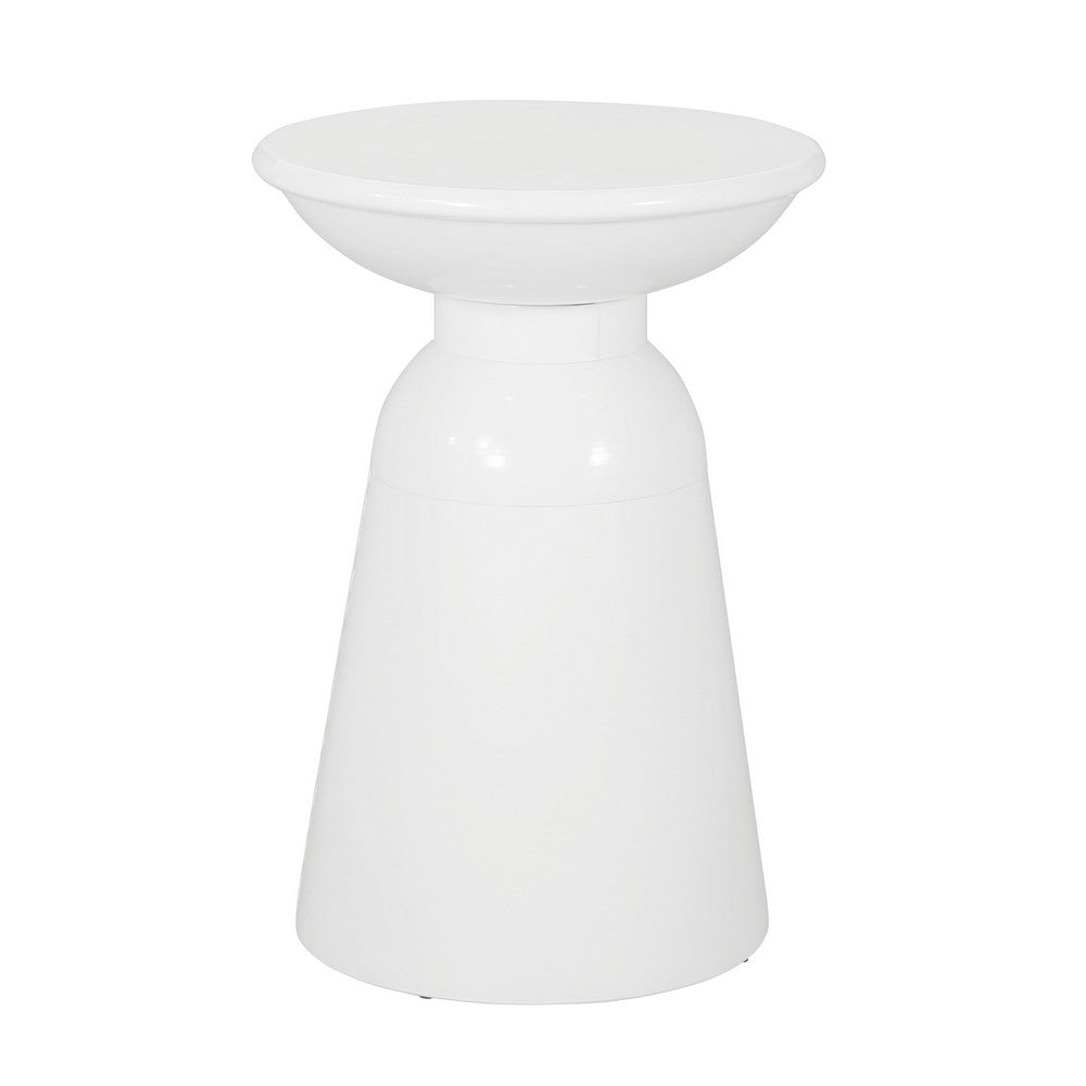 Suma Outdoor End Table, Round 15 Inch Top, Pedestal Base, White Iron - BM324036