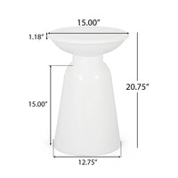 Suma Outdoor End Table, Round 15 Inch Top, Pedestal Base, White Iron - BM324036