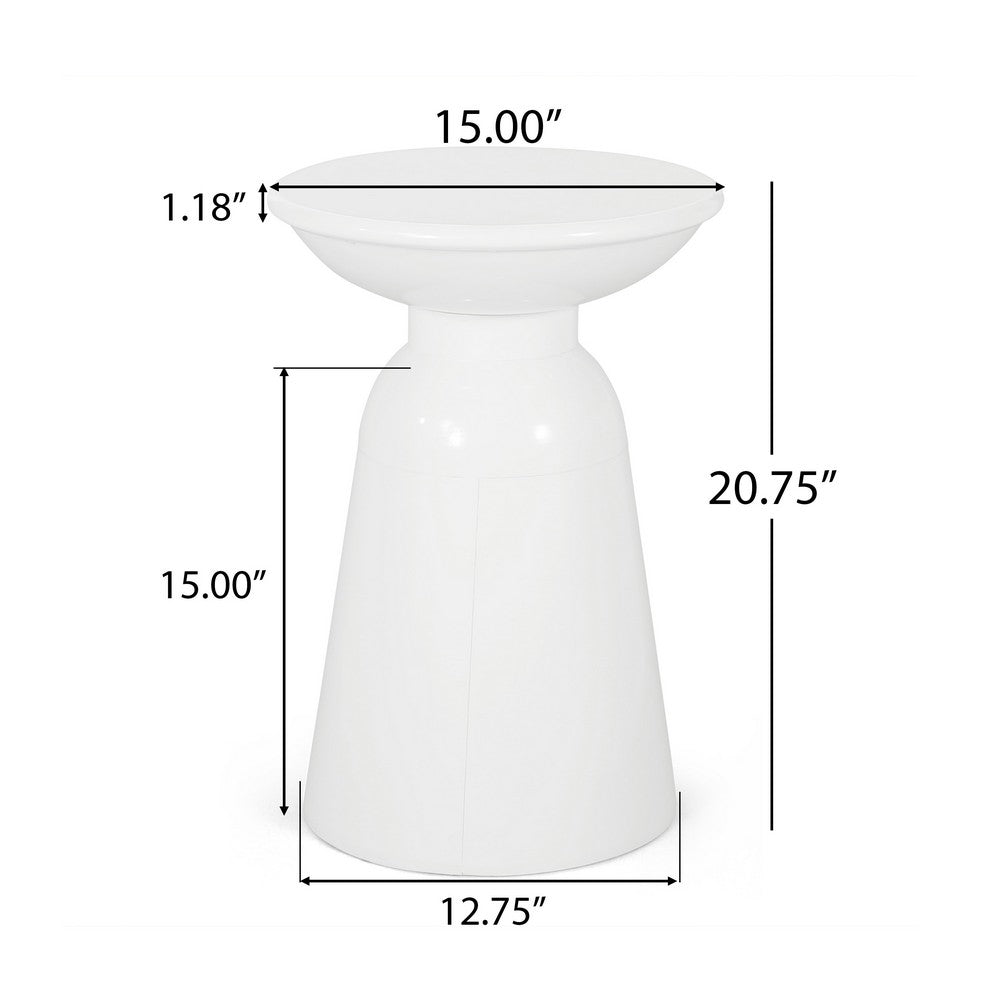 Suma Outdoor End Table, Round 15 Inch Top, Pedestal Base, White Iron - BM324036