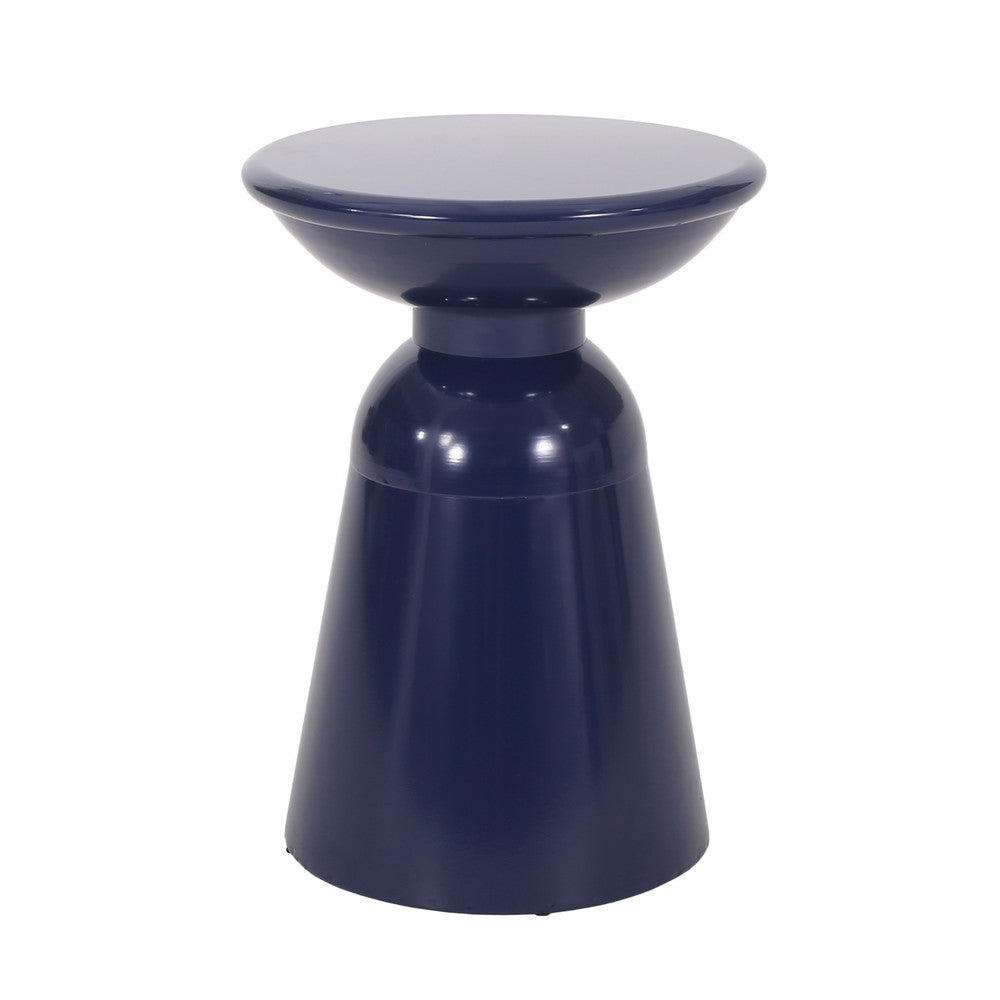 Suma Outdoor End Table, Round 15 Inch Top, Pedestal Base, Blue Iron - BM324037