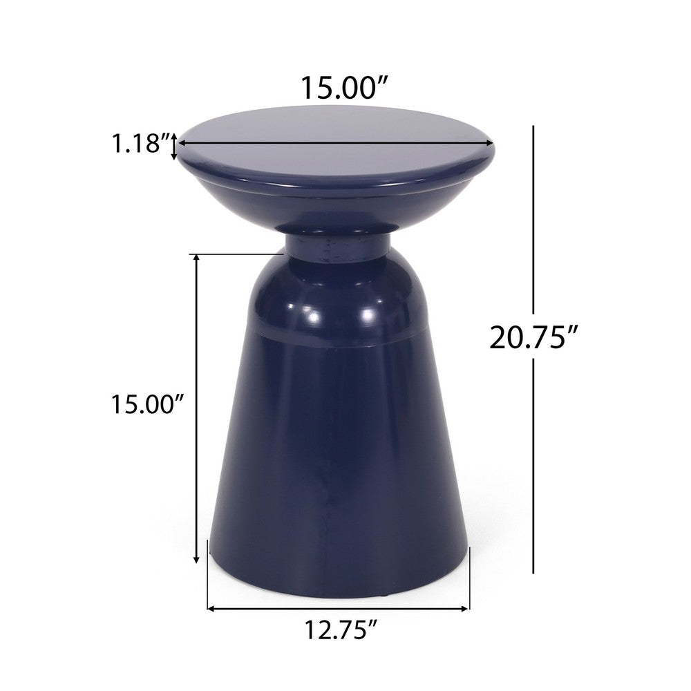 Suma Outdoor End Table, Round 15 Inch Top, Pedestal Base, Blue Iron - BM324037