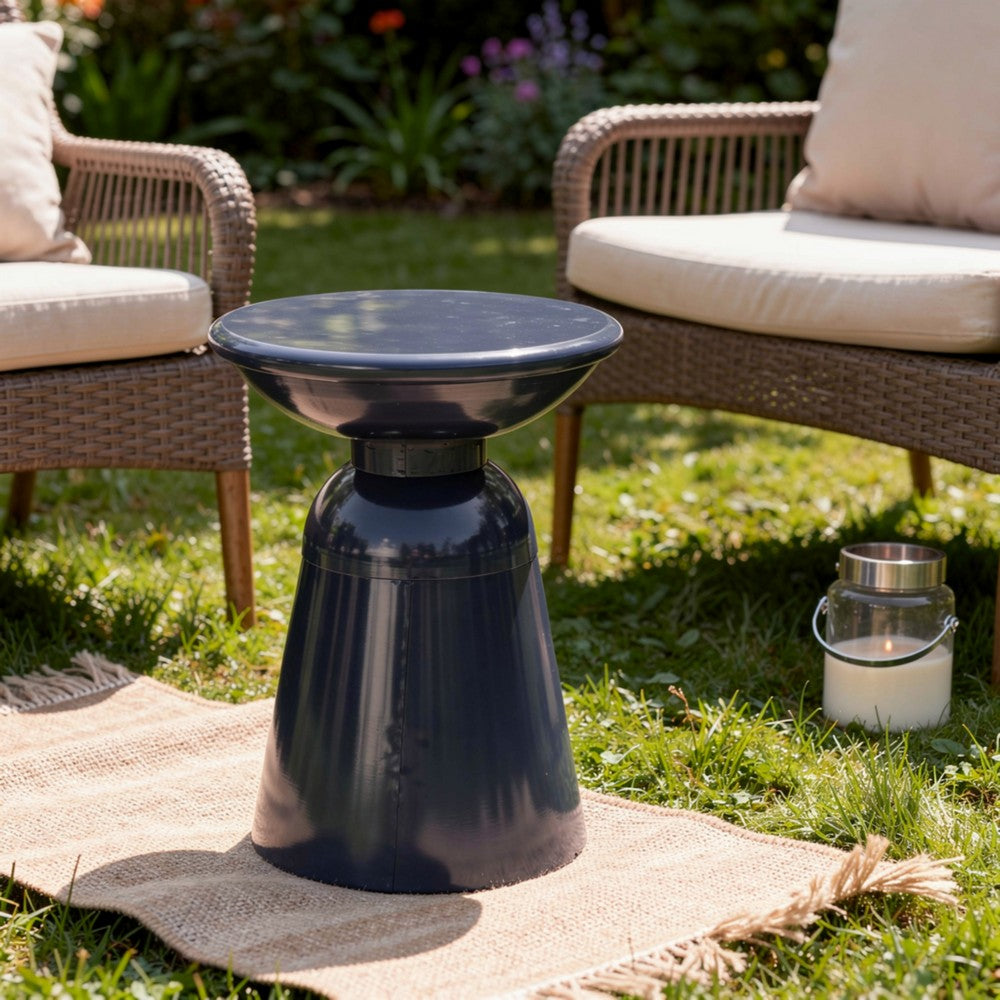 Suma Outdoor End Table, Round 15 Inch Top, Pedestal Base, Blue Iron - BM324037