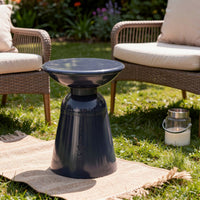 Suma Outdoor End Table, Round 15 Inch Top, Pedestal Base, Blue Iron - BM324037