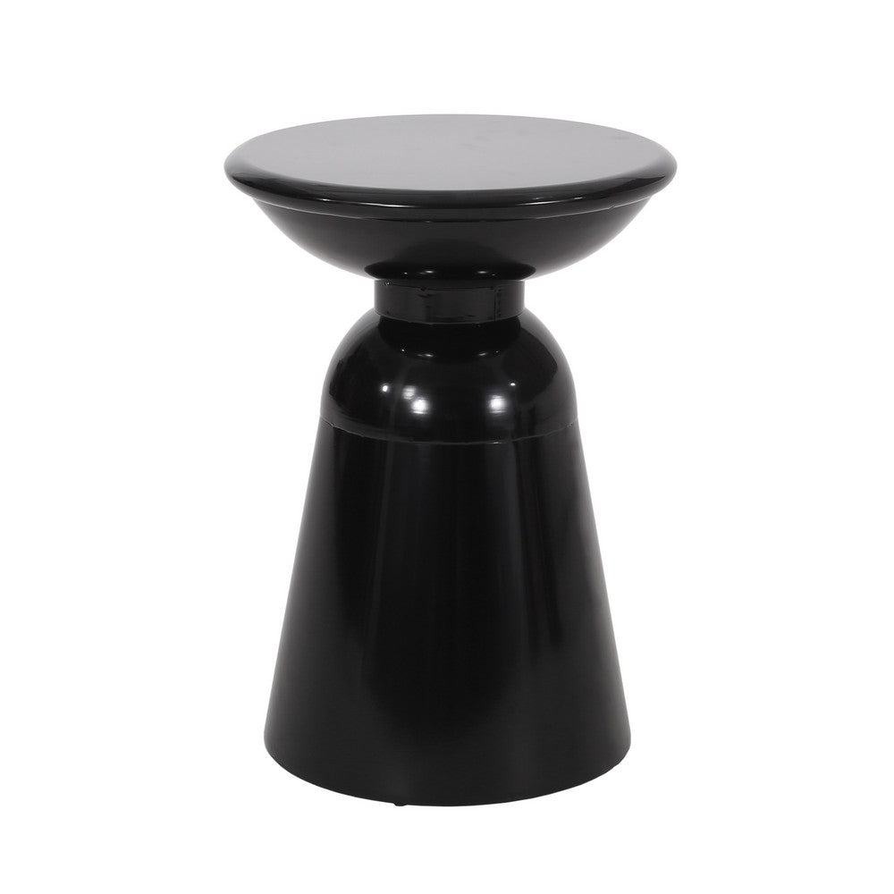 Suma Outdoor End Table, Round 15 Inch Top, Pedestal Base, Black Iron - BM324038