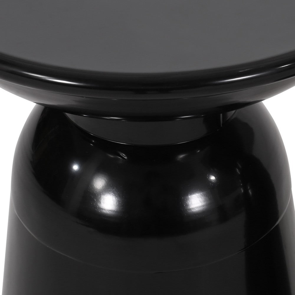 Suma Outdoor End Table, Round 15 Inch Top, Pedestal Base, Black Iron - BM324038
