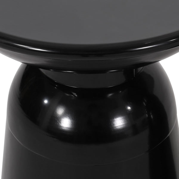 Suma Outdoor End Table, Round 15 Inch Top, Pedestal Base, Black Iron - BM324038
