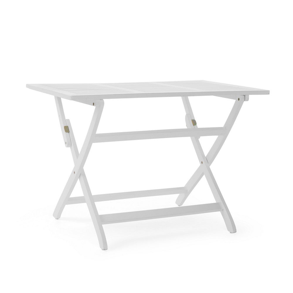 Cami Outdoor Foldable Dining Table, Rectangular 44 Inch, White Wood - BM324039