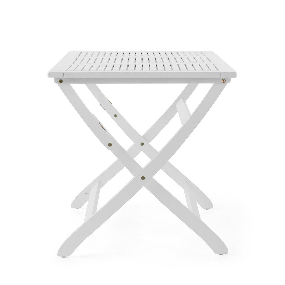 Cami Outdoor Foldable Dining Table, Rectangular 44 Inch, White Wood - BM324039
