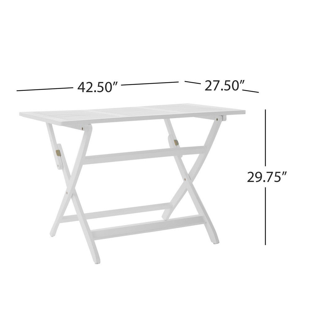 Cami Outdoor Foldable Dining Table, Rectangular 44 Inch, White Wood - BM324039