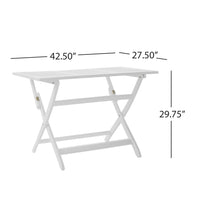 Cami Outdoor Foldable Dining Table, Rectangular 44 Inch, White Wood - BM324039