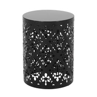 Kemo Outdoor End Table, Round 14 Inch, Cutout Design, Black Iron Frame - BM324041