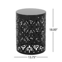 Kemo Outdoor End Table, Round 14 Inch, Cutout Design, Black Iron Frame - BM324041