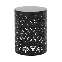 Kemo Outdoor End Table, Round 14 Inch, Cutout Design, Black Iron Frame - BM324041
