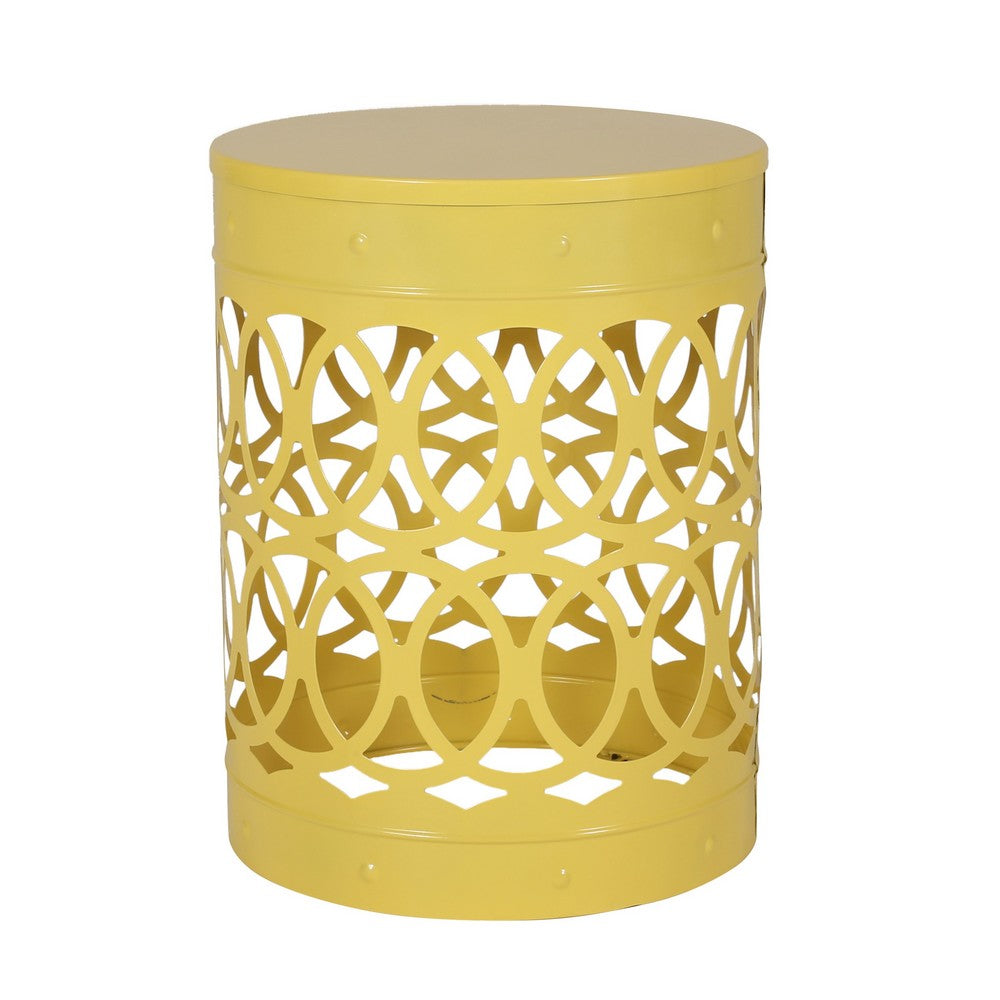 Kemo Outdoor End Table, Round 14 Inch, Cutout Design, Yellow Frame - BM324042