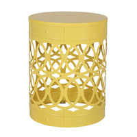 Kemo Outdoor End Table, Round 14 Inch, Cutout Design, Yellow Frame - BM324042