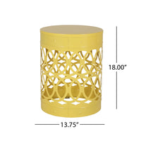 Kemo Outdoor End Table, Round 14 Inch, Cutout Design, Yellow Frame - BM324042