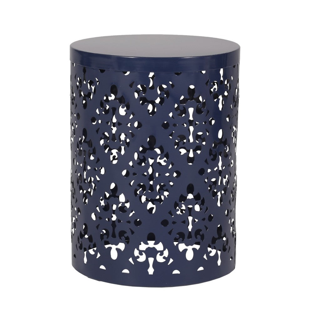 Kemo Outdoor End Table Set of 2, Round Top, Cutout Design, Navy Blue - BM324043