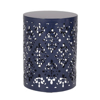 Kemo Outdoor End Table Set of 2, Round Top, Cutout Design, Navy Blue - BM324043