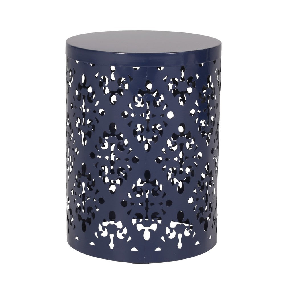 Kemo Outdoor End Table Set of 2, Round Top, Cutout Design, Navy Blue - BM324043