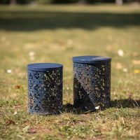 Kemo Outdoor End Table Set of 2, Round Top, Cutout Design, Navy Blue - BM324043