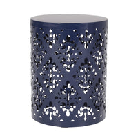 Kemo Outdoor End Table, Round 14 Inch, Cutout Design, Navy Blue - BM324044