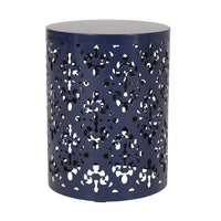 Kemo Outdoor End Table, Round 14 Inch, Cutout Design, Navy Blue - BM324044