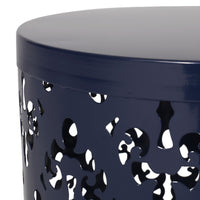 Kemo Outdoor End Table, Round 14 Inch, Cutout Design, Navy Blue - BM324044