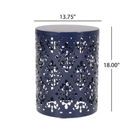 Kemo Outdoor End Table, Round 14 Inch, Cutout Design, Navy Blue - BM324044