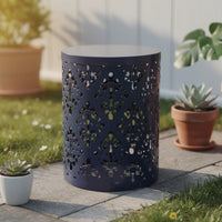 Kemo Outdoor End Table, Round 14 Inch, Cutout Design, Navy Blue - BM324044