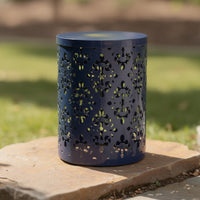 Kemo Outdoor End Table, Round 14 Inch, Cutout Design, Navy Blue - BM324044