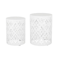 Kemo Outdoor End Table Set of 2, Round Top, Cutout Design, White Iron - BM324045