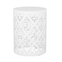 Kemo Outdoor End Table Set of 2, Round Top, Cutout Design, White Iron - BM324045
