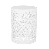 Kemo Outdoor End Table Set of 2, Round Top, Cutout Design, White Iron - BM324045