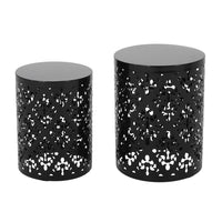 Kemo Outdoor End Table Set of 2, Round Top, Cutout Design, Black Iron - BM324046
