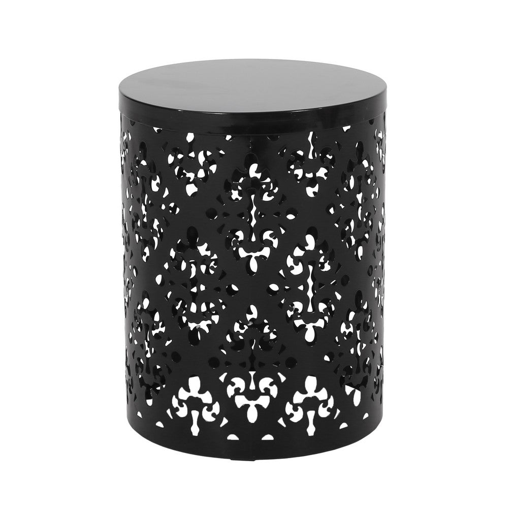 Kemo Outdoor End Table Set of 2, Round Top, Cutout Design, Black Iron - BM324046