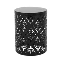 Kemo Outdoor End Table Set of 2, Round Top, Cutout Design, Black Iron - BM324046