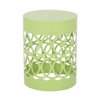 Kemo Outdoor End Table, Round 14 Inch, Cutout Design, Green Iron Frame - BM324047