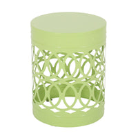 Kemo Outdoor End Table, Round 14 Inch, Cutout Design, Green Iron Frame - BM324047