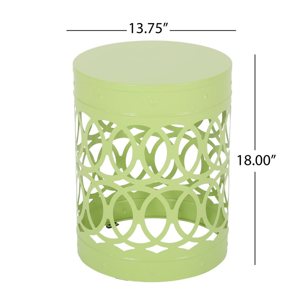 Kemo Outdoor End Table, Round 14 Inch, Cutout Design, Green Iron Frame - BM324047