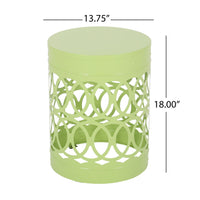 Kemo Outdoor End Table, Round 14 Inch, Cutout Design, Green Iron Frame - BM324047