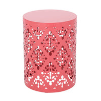 Kemo Outdoor End Table, Round 14 Inch, Cutout Design, Dark Peach Iron - BM324048